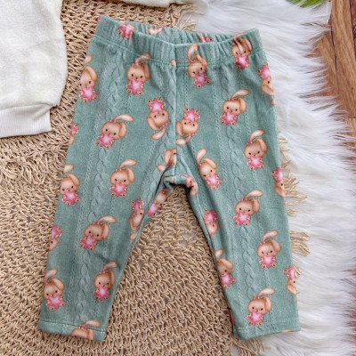 Conj. Casaco de Pelinho Coelhinha com Estrela e Calça em Plush - Off White e Verde